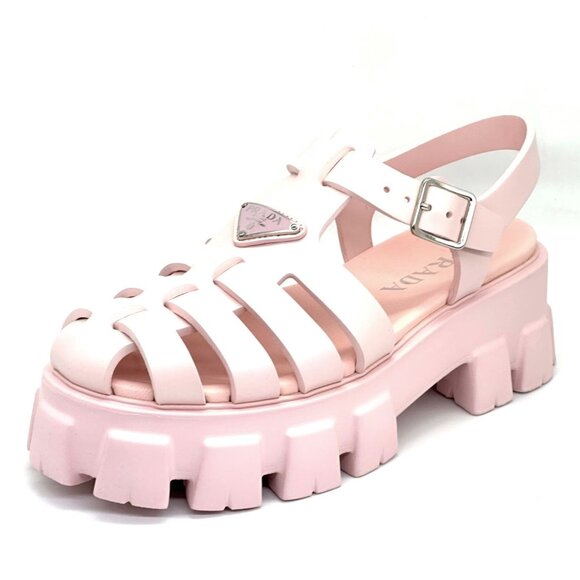 PRADA Monolith Triangular Logo Rubber Fisherman Flat Sandals Shoes Pink - Picture 6 of 16